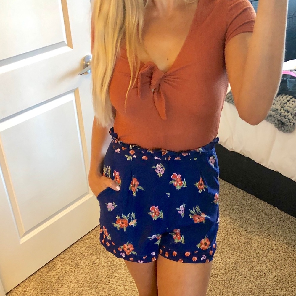 High waisted floral shorts